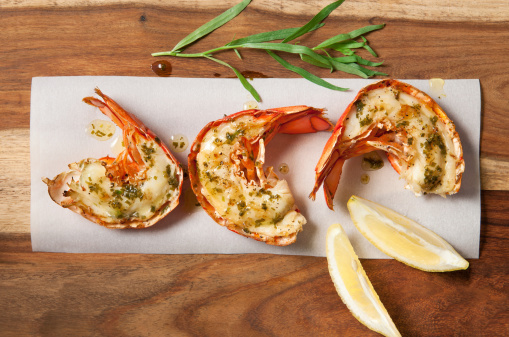 Grilled lobster tails with lemon tarragon butter