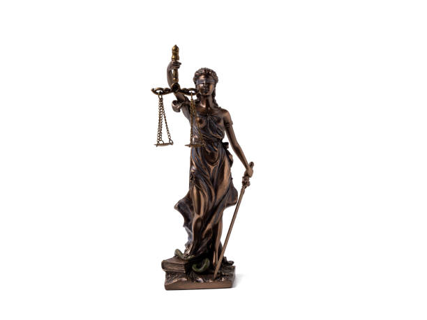 istock Bronze statue of Lady Justice on a white background. 1854782697