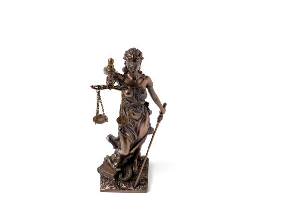 istock Bronze statue of Lady Justice on a white background. 1854784300