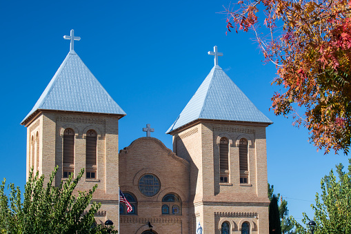 Facade of Basilica of San Albino in downtown Mesilla, New Mexico, USA