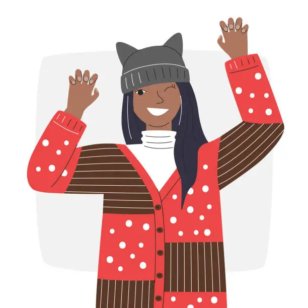 Vector illustration of Funny native american girl in vintage ugly sweater