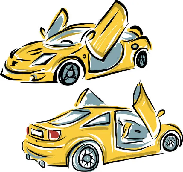 Vector illustration of Yellow sport car with lamba doors for your design