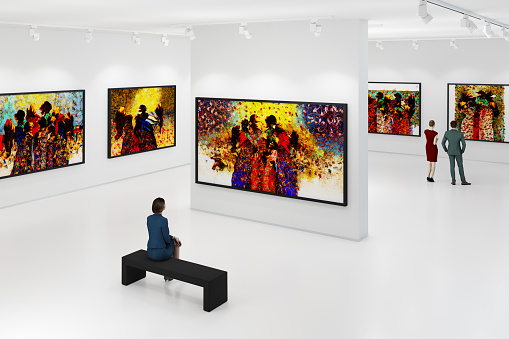 Exhibition concept illustration. 3D rendered image.