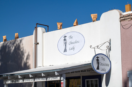 Mesilla, USA - November 13, 2022. Facade of the Chocolate Lady store in downtown Mesilla, New Mexico, USA