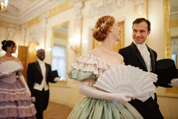 istock Elegant couple chatting cheerfully during ball 1854863653