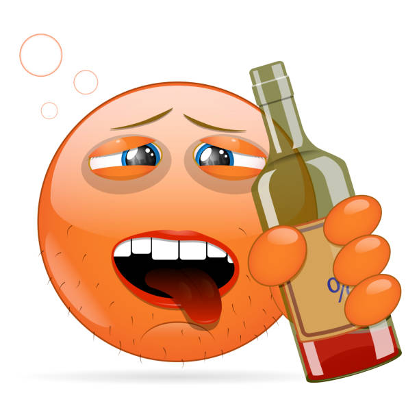 istock Drunk expression of a funny smiley bottle holding an alcoholic drink. 1854880019