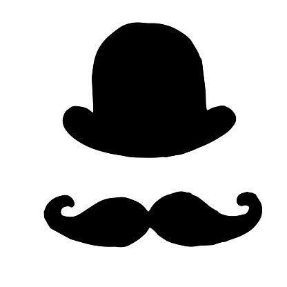 Hand drawn hat and mustache. Retro style, vector illustration.