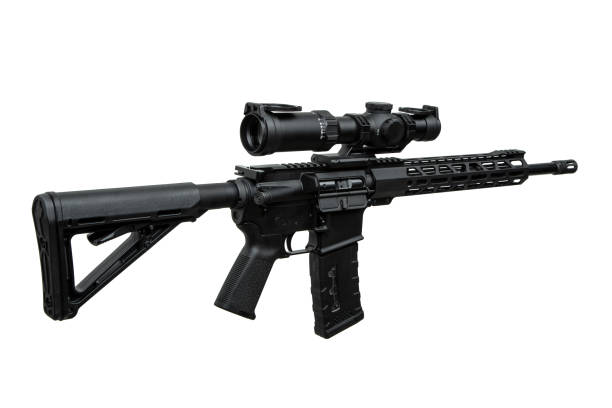 istock Modern automatic carbine with optical sight. Weapons for police, special forces and the army. Automatic carbine. Assault rifle on white back. Isolate on a white background. 1854911870