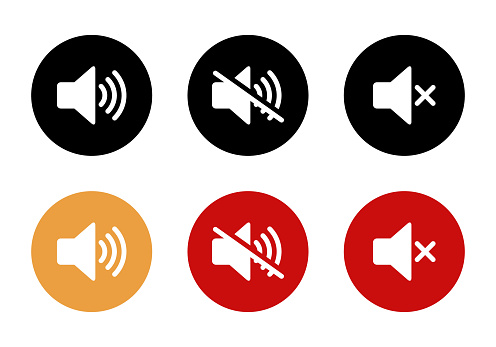 Mute speaker icon set collection on circle background. Sound off, silent symbol vector illustration