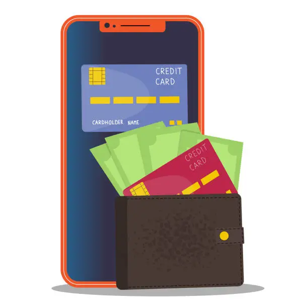 Vector illustration of Mobile phone with wallet app