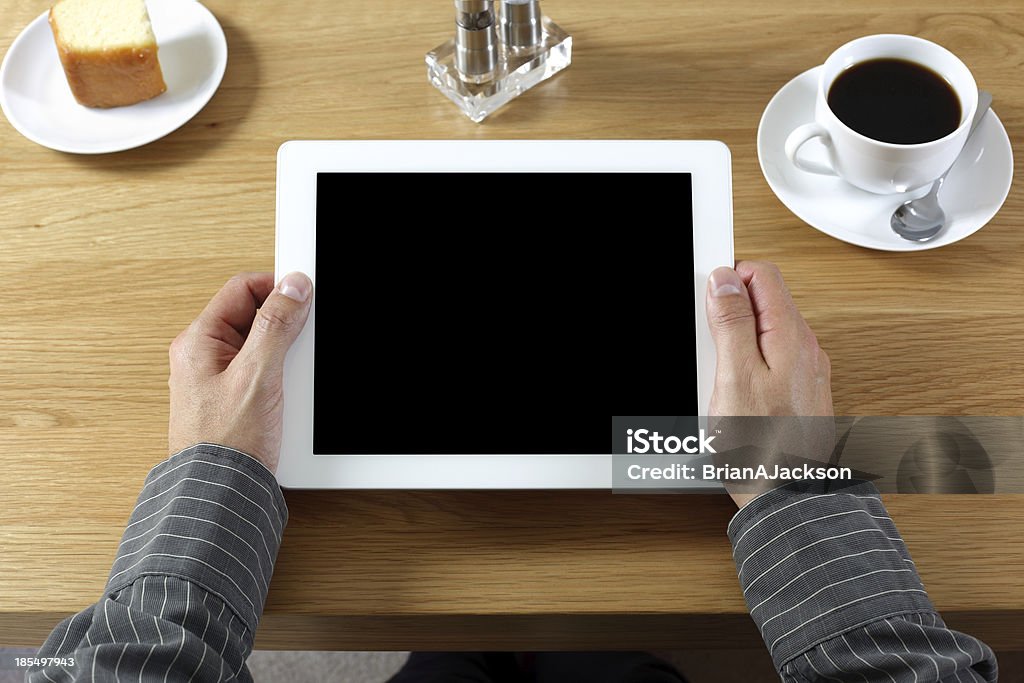 Tableta Digital con pantalla en blanco - Foto de stock de Pausa del café libre de derechos