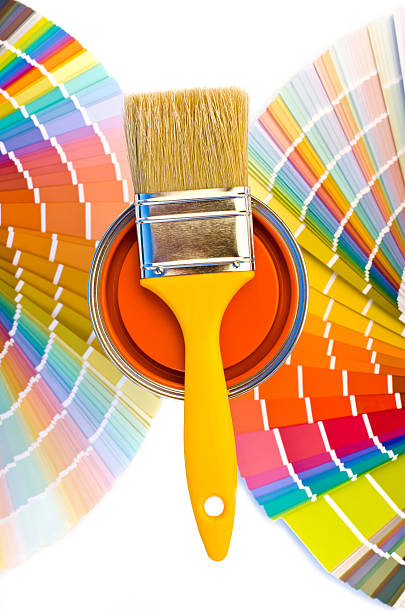 vernice arancio e del campione. - home decorator make over series color swatch house painter foto e immagini stock