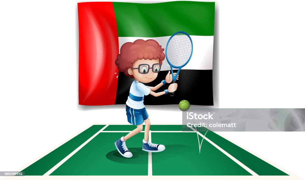 Bandiera degli Emirati Arabi Uniti presso il retro di un giocatore di tennis - arte vettoriale royalty-free di Emirati Arabi Uniti