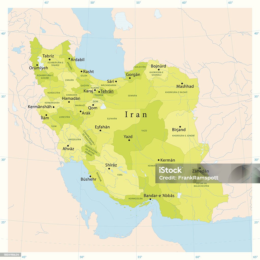 Iran vettore mappa - arte vettoriale royalty-free di Carta geografica