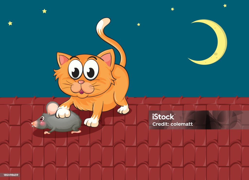 猫とラットは、屋上 - 小型のネズミのロイヤリティフリーベクトルアート