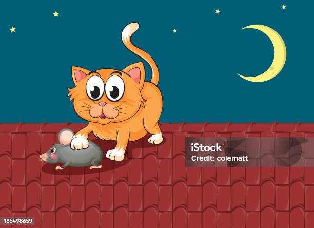 Gato E Rato No Telhado - Arte vetorial de stock e mais imagens de Alimentar - Alimentar, Gato domesticado, Rato - Animal