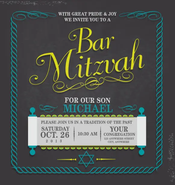 Vector illustration of Bar Mitzvah invitation design template chalkboard