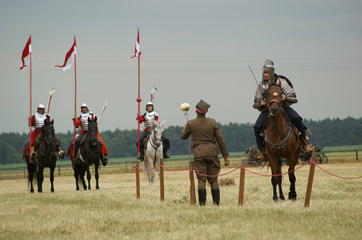 A demonstration of riding and drill of Polish uhlans from 1939, performed by a squadron of a historical reconstruction group.