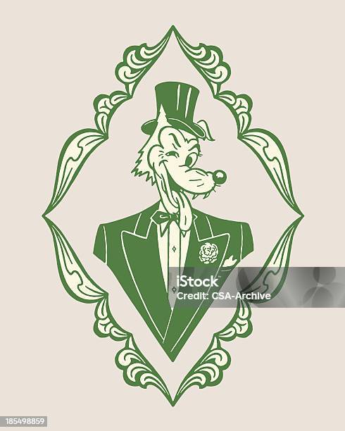 Fox Usar Um Smoking E Cartola - Arte vetorial de stock e mais imagens de Personagens - Personagens, Moldura - Composição, Estilo retro