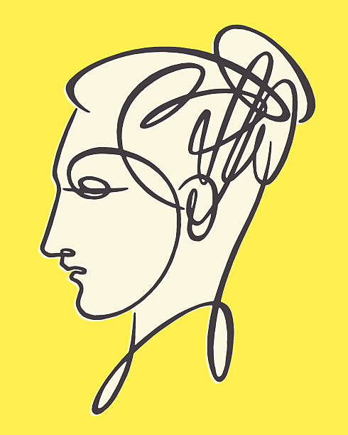 Sketch of woman's head in profile view Sketch of Woman's Head yellow background illustrations stock illustrations