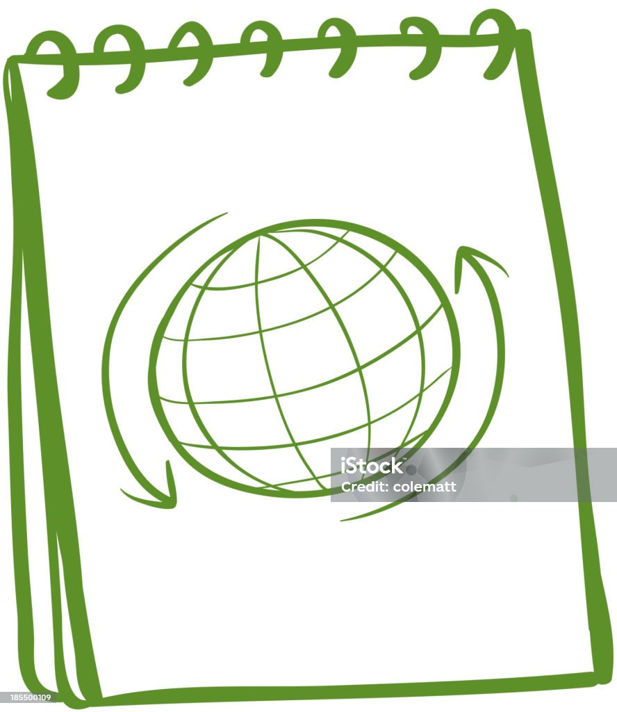 Verde portatile con disegno del mondo sulla pagina di copertina - arte vettoriale royalty-free di Carta