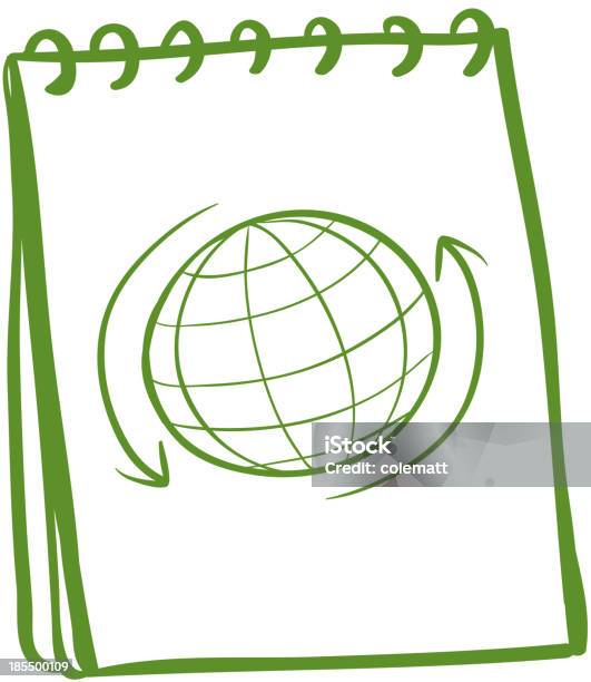 Verde Portatile Con Disegno Del Mondo Sulla Pagina Di Copertina - Immagini vettoriali stock e altre immagini di Carta
