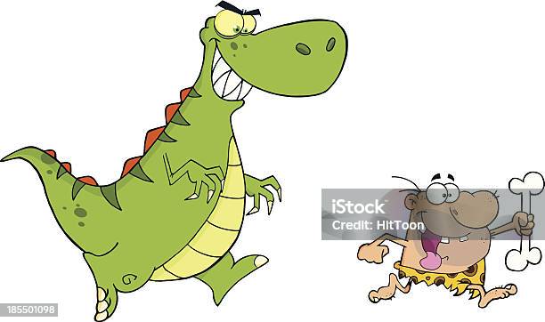 Angry Dinosaur Chasing A Caveman Stock Illustration - Download Image Now - Adult, Adults Only, Animal