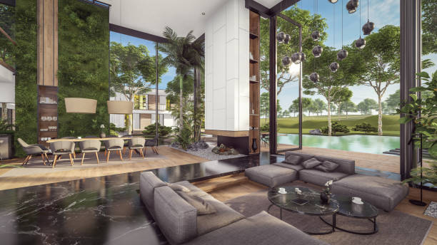istock 3d rendering of expensive cozy interior with green walls in night 1855011970