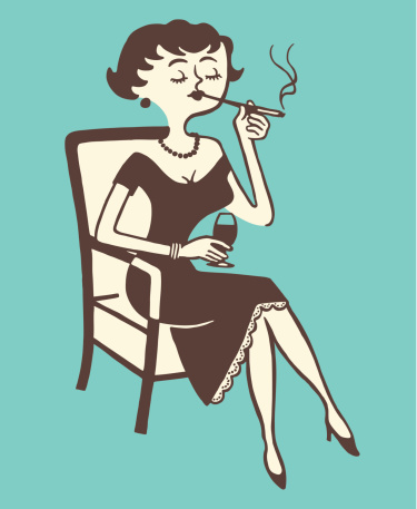 Woman Smoking and Drinking