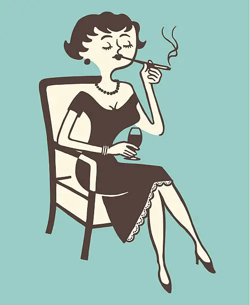 Vector illustration of Woman Smoking and Drinking