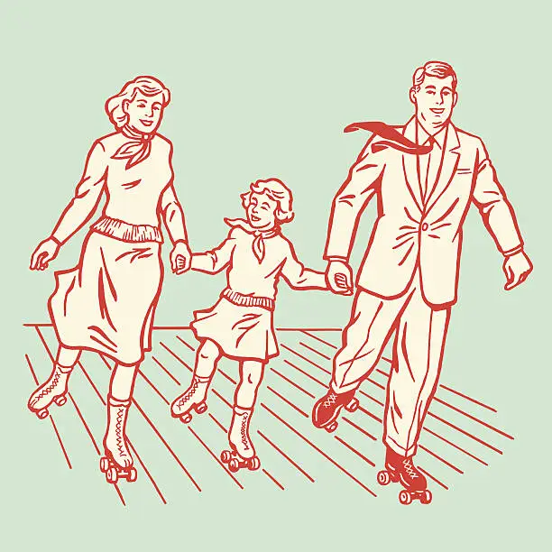 Vector illustration of Family Rollerskating