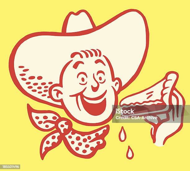 Cowboy Eating A Piece Of Pie Stock Illustration - Download Image Now - Sweet Pie, Cowboy, Retro Style