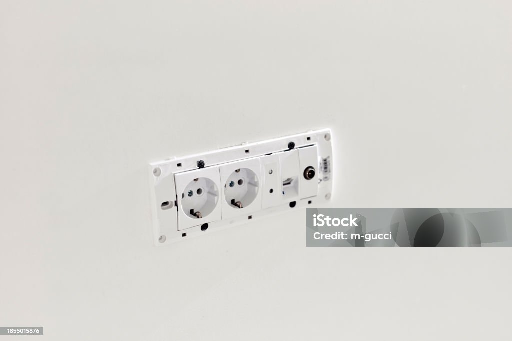 Rectangular Wall Socket Installing And Fixing Modern Electrical Socket On The Wall Stock Photo ...