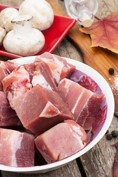 istock fresh mushroom and raw meat to cook 185502240