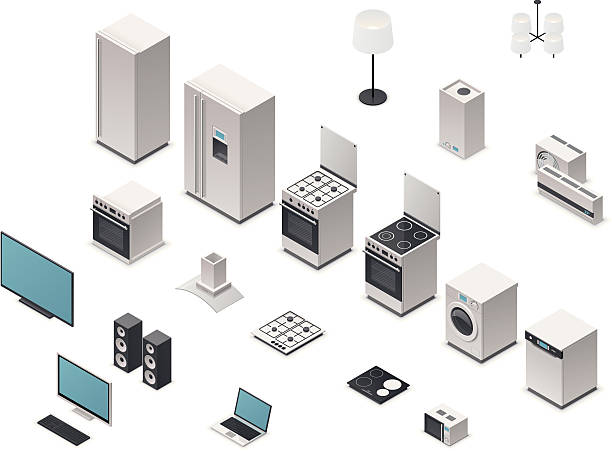 изометрические устройства - computer icon home interior residential structure appliance stock illustrations