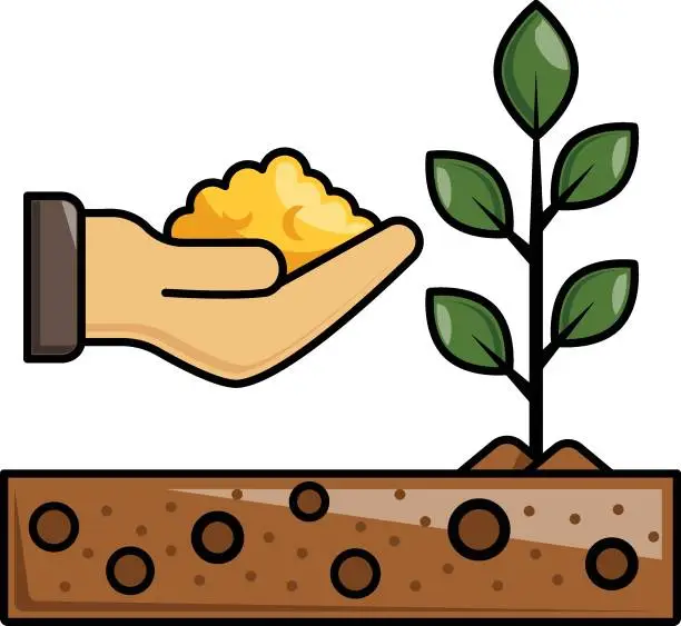 Vector illustration of Giving feeds or nutrients to Plant concept, Adding Fertilizers vector icon design, Shrubs and Trees symbol, Plants and Flowers sign, Landscaping and Garden Tools stock illustration