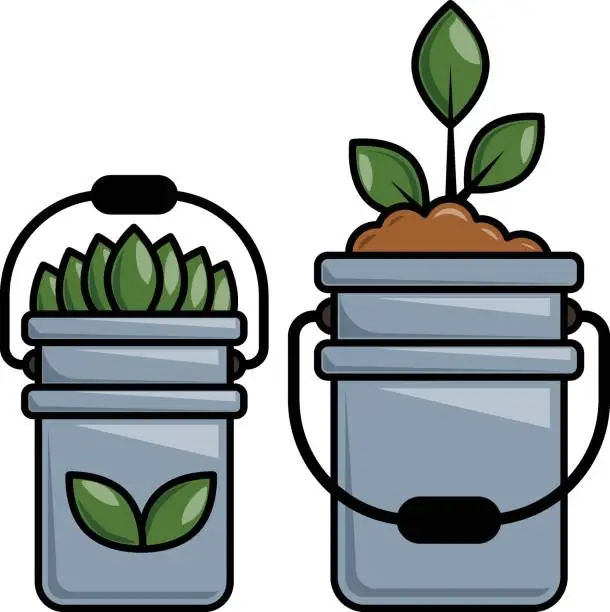 Vector illustration of Steel Pots and Planters concept, Indoor Metal Plant Containers vector icon design, Shrubs and Trees symbol, Plants and Flowers sign, Landscaping and Garden Tools stock illustration