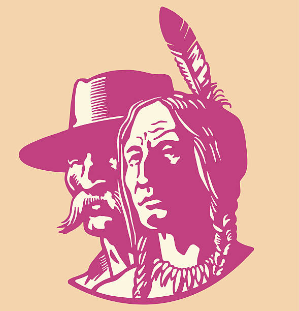 Explorer and Native American Explorer and Native American chiefs stock illustrations
