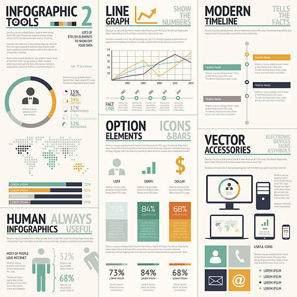infografik tools big set vektor - - maschinenschrift grafiken stock-grafiken, -clipart, -cartoons und -symbole