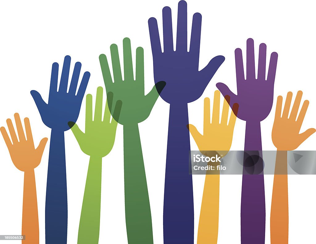 Raised Hands Raised hands concept. EPS 10 file. Transparency effects used on hand elements. Cartoon stock vector