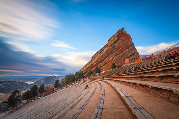 Morrison, Colorado, USA - March 12, 2019 : Early morning at Red Rocks Amphitheatre. The open-air amphitheatre is built directly into a rock structure.