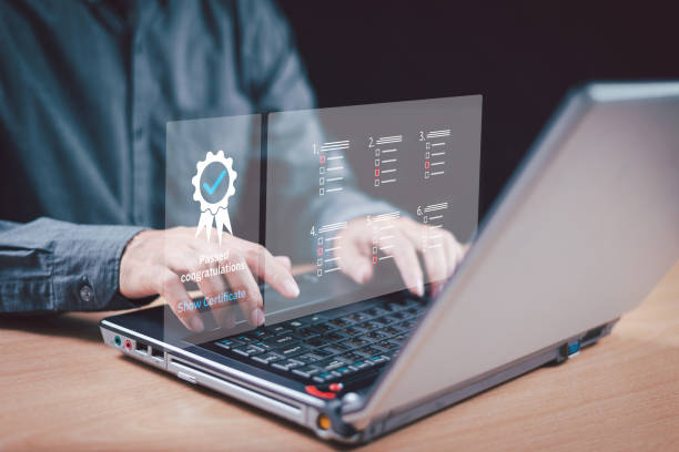 istock Consumer icon technology audit. Business Quality Assurance,QA and Control, QC management system. Standard certification warranty concept. Compliance check guarantee to international ISO standard. 1855102013