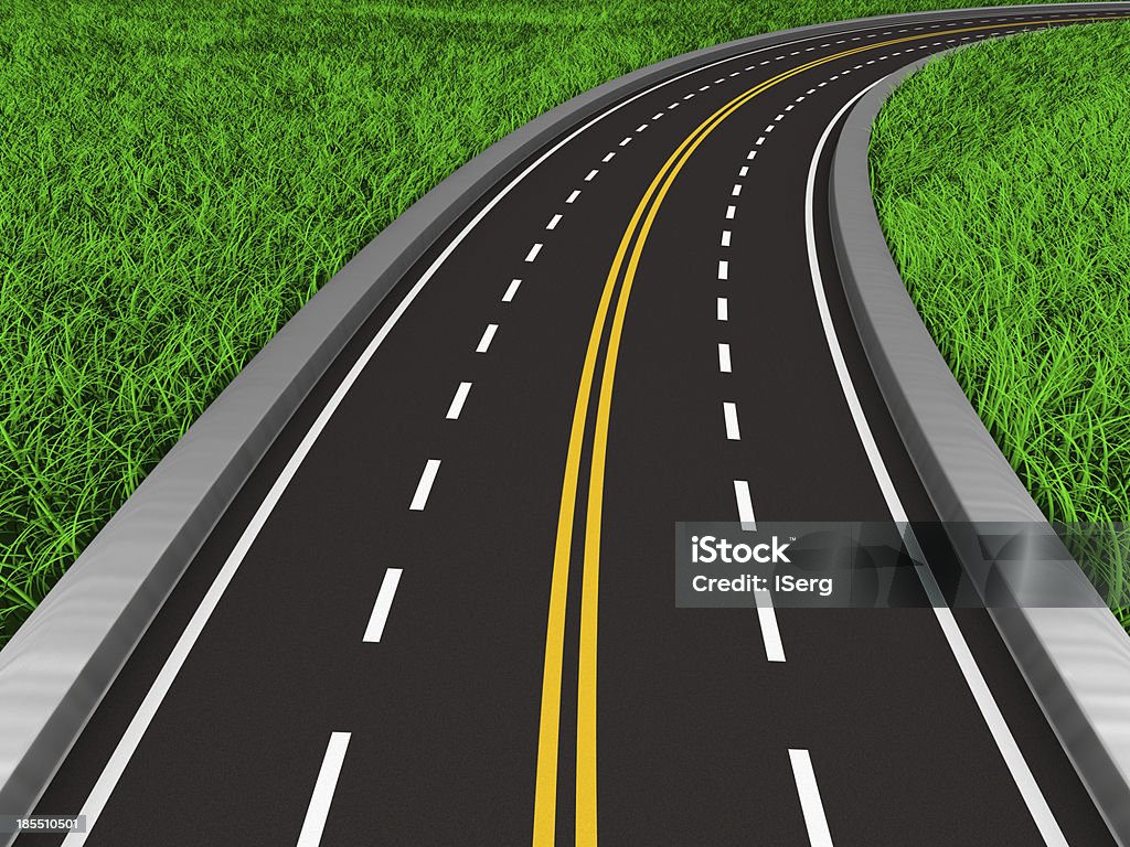 asphalted road en hierba. Imagen 3D aislada - Foto de stock de Vía libre de derechos