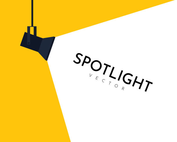 Lamp illumination icon Lamp illumination icon in flat style. Spotlight vector illustration. Movie spotlight. Vector flat spotlight on yellow background with space for text. spotlight stock illustrations