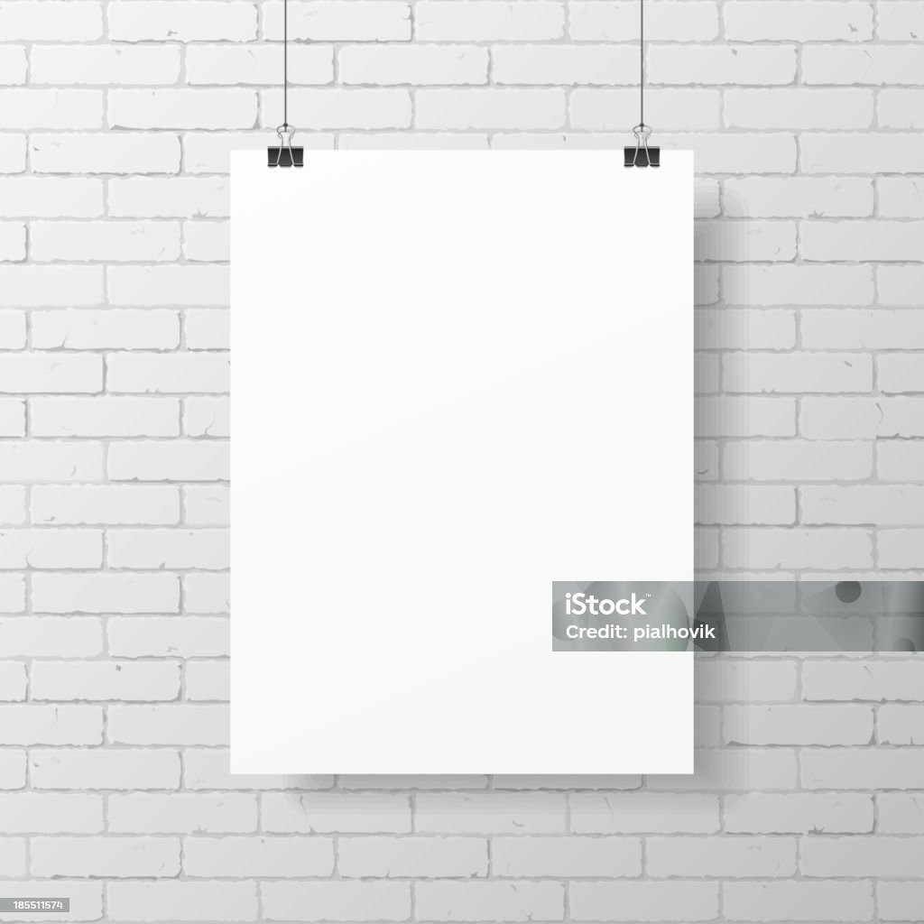 Blank white poster on brick wall Vector illustration with transparent effect. Eps10. Brick Wall stock vector