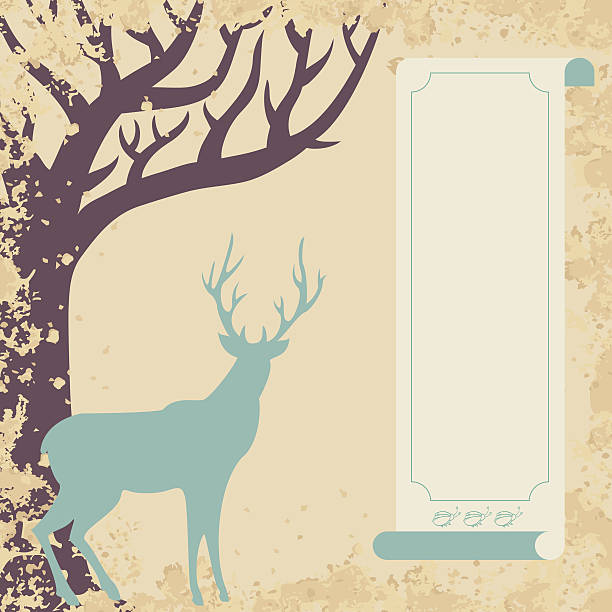 Deer and tree invitation card vector art illustration