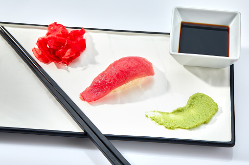 Japanese Sushi - Maguro Nigiri Sushi Tuna Sushi on White Background