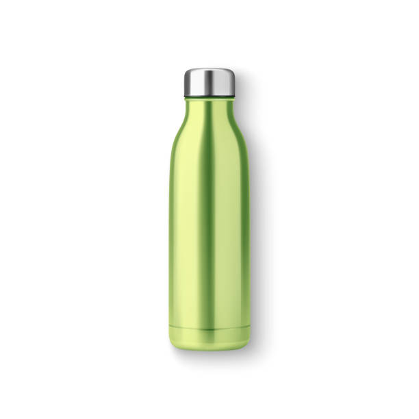 Vector Realistic 3d Green Blank Glossy Metal Reusable Water Bottle with Silver Bung Closeup Isolated on White Background. Design template of Packaging Mockup. Front View Vector Realistic 3d Green Blank Glossy Metal Reusable Water Bottle with Silver Bung Closeup Isolated on White Background. Design template of Packaging Mockup. Front View. hipflask stock illustrations