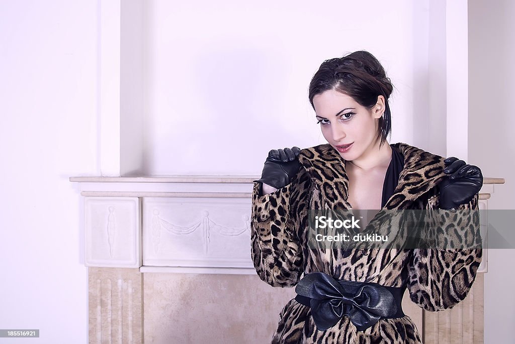 attractive woman wearing fur and leather portrait of attractive woman wearing fur and leather Adult Stock Photo