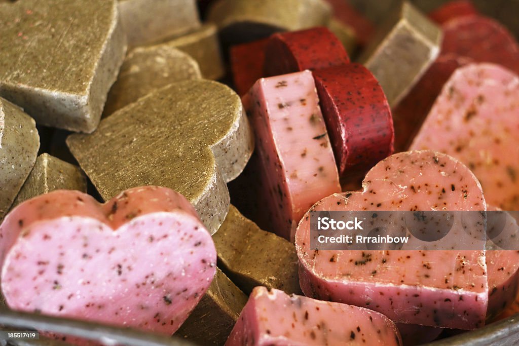 Heart-shaped soap Natural heart-shaped soap bars for sale on the Provencal market Soap Sud Stock Photo